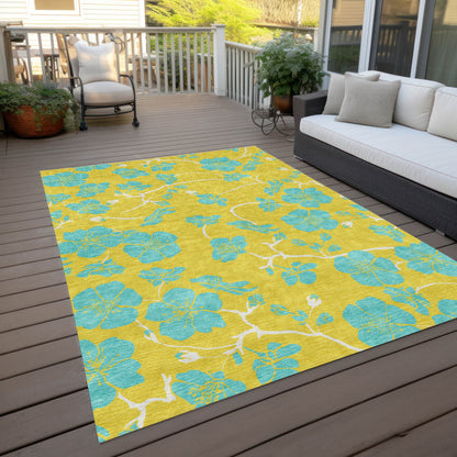 8' X 10' Yellow And Aqua Floral Washable Indoor Outdoor Area Rug-7