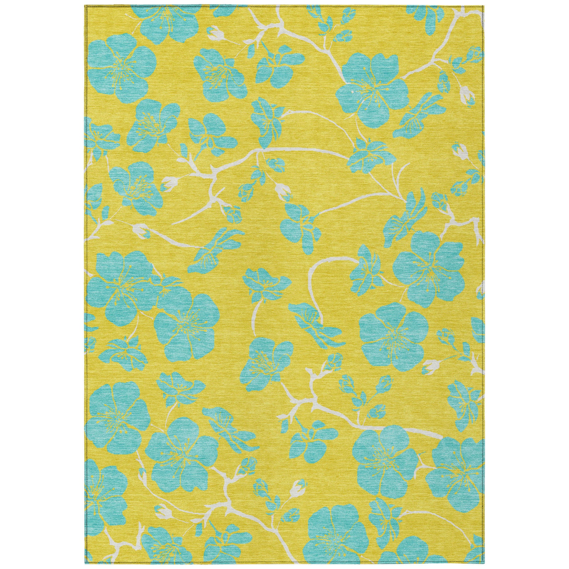 8' X 10' Yellow And Aqua Floral Washable Indoor Outdoor Area Rug-0