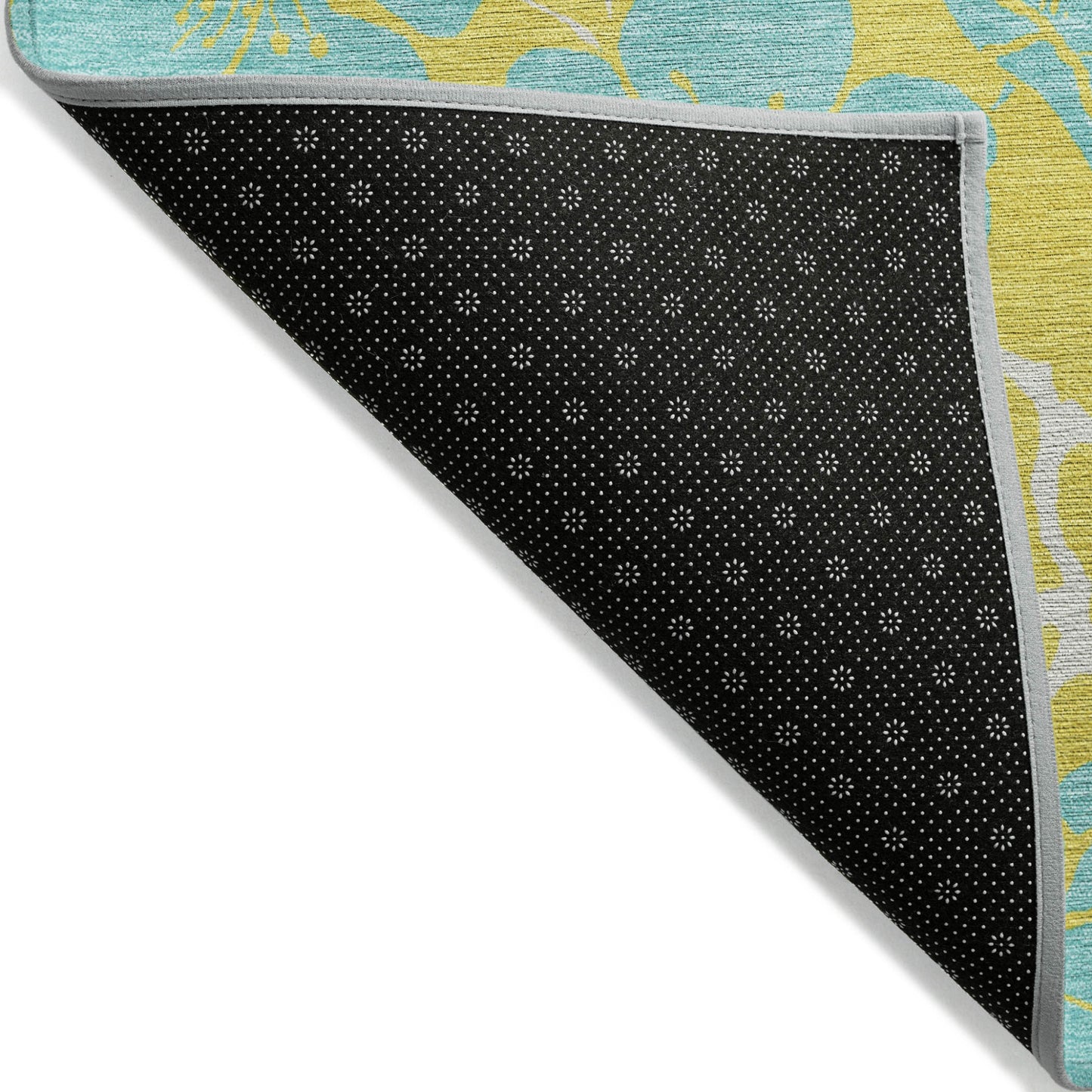 8' X 10' Yellow And Aqua Floral Washable Indoor Outdoor Area Rug-1