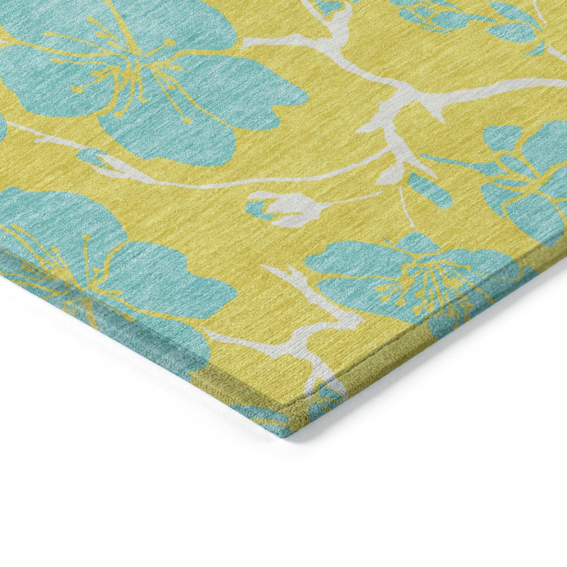 8' X 10' Yellow And Aqua Floral Washable Indoor Outdoor Area Rug-2
