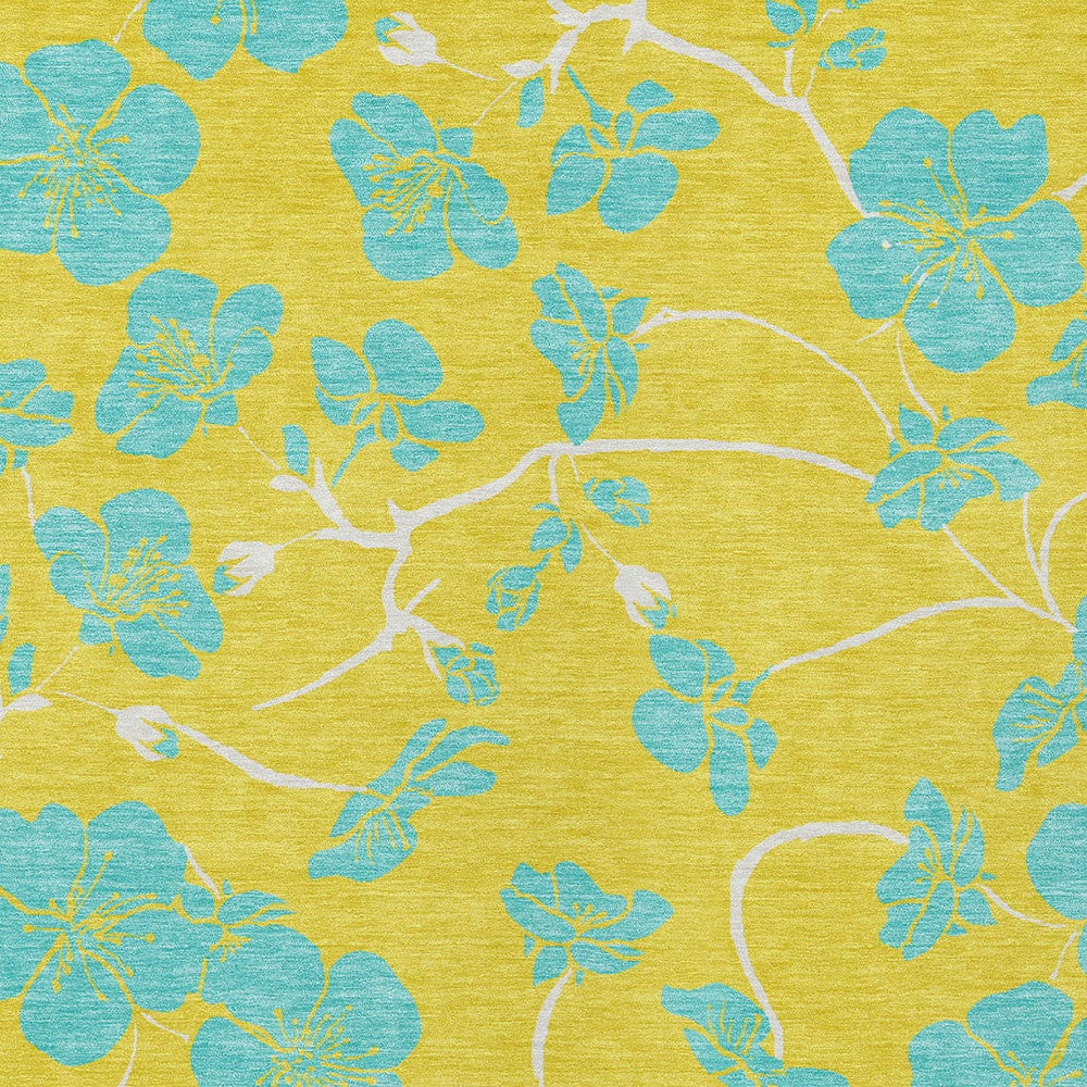 8' X 10' Yellow And Aqua Floral Washable Indoor Outdoor Area Rug-4