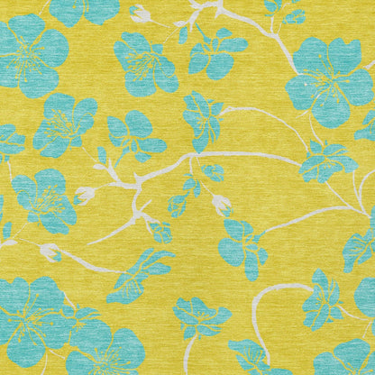 8' X 10' Yellow And Aqua Floral Washable Indoor Outdoor Area Rug-4