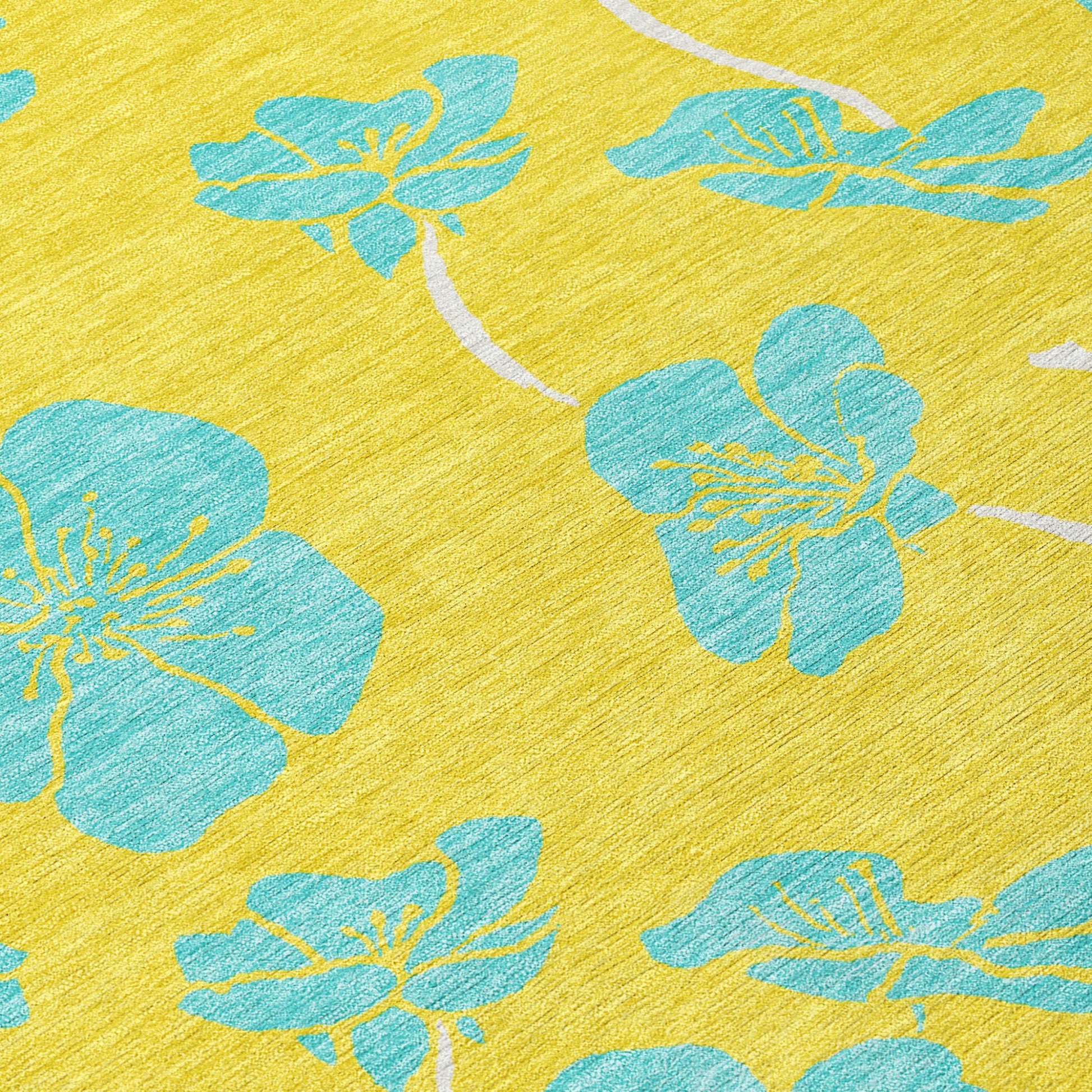 8' X 10' Yellow And Aqua Floral Washable Indoor Outdoor Area Rug-3