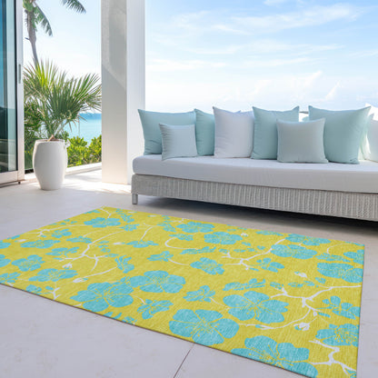 8' X 10' Yellow And Aqua Floral Washable Indoor Outdoor Area Rug-6