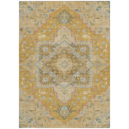 9' X 12' Gold Beige And Blue Oriental Washable Indoor Outdoor Area Rug-7