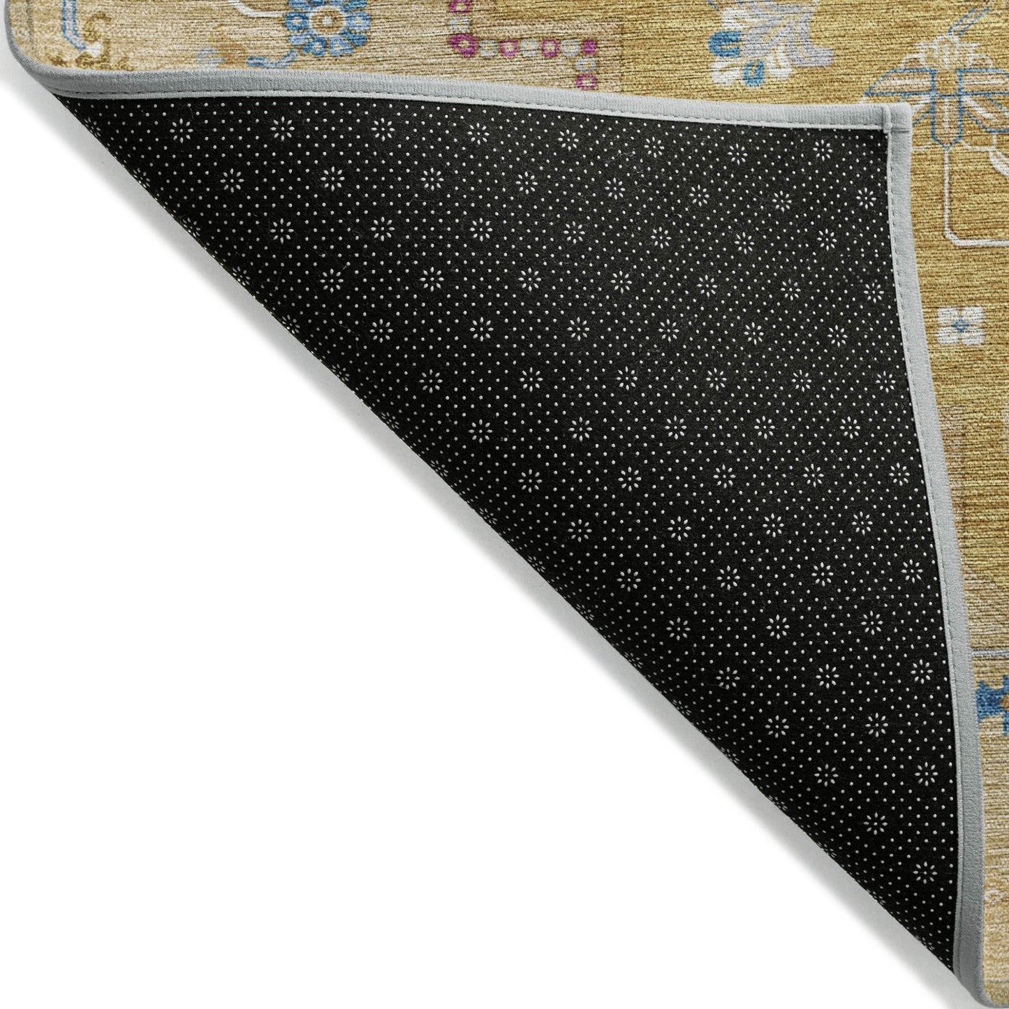 9' X 12' Gold Beige And Blue Oriental Washable Indoor Outdoor Area Rug-5