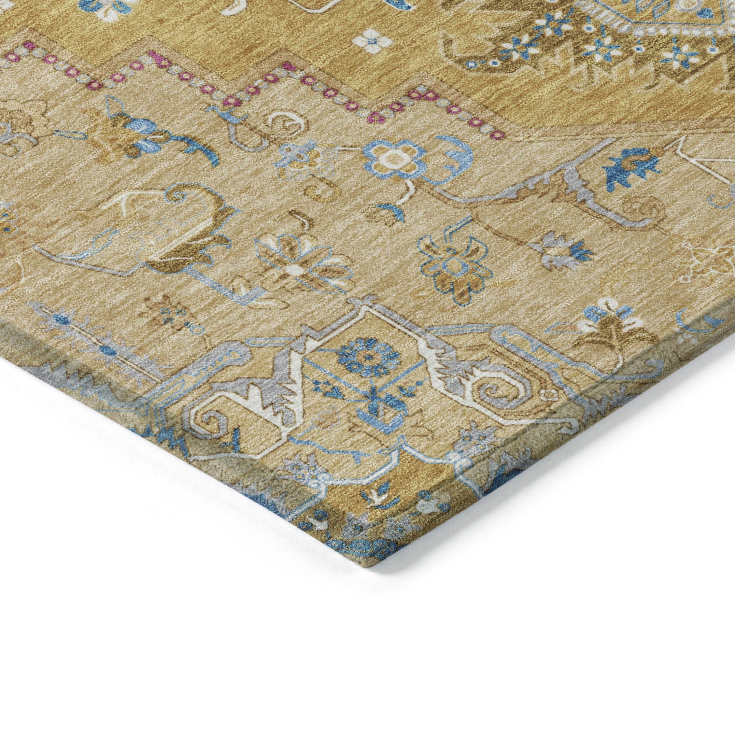 9' X 12' Gold Beige And Blue Oriental Washable Indoor Outdoor Area Rug-3