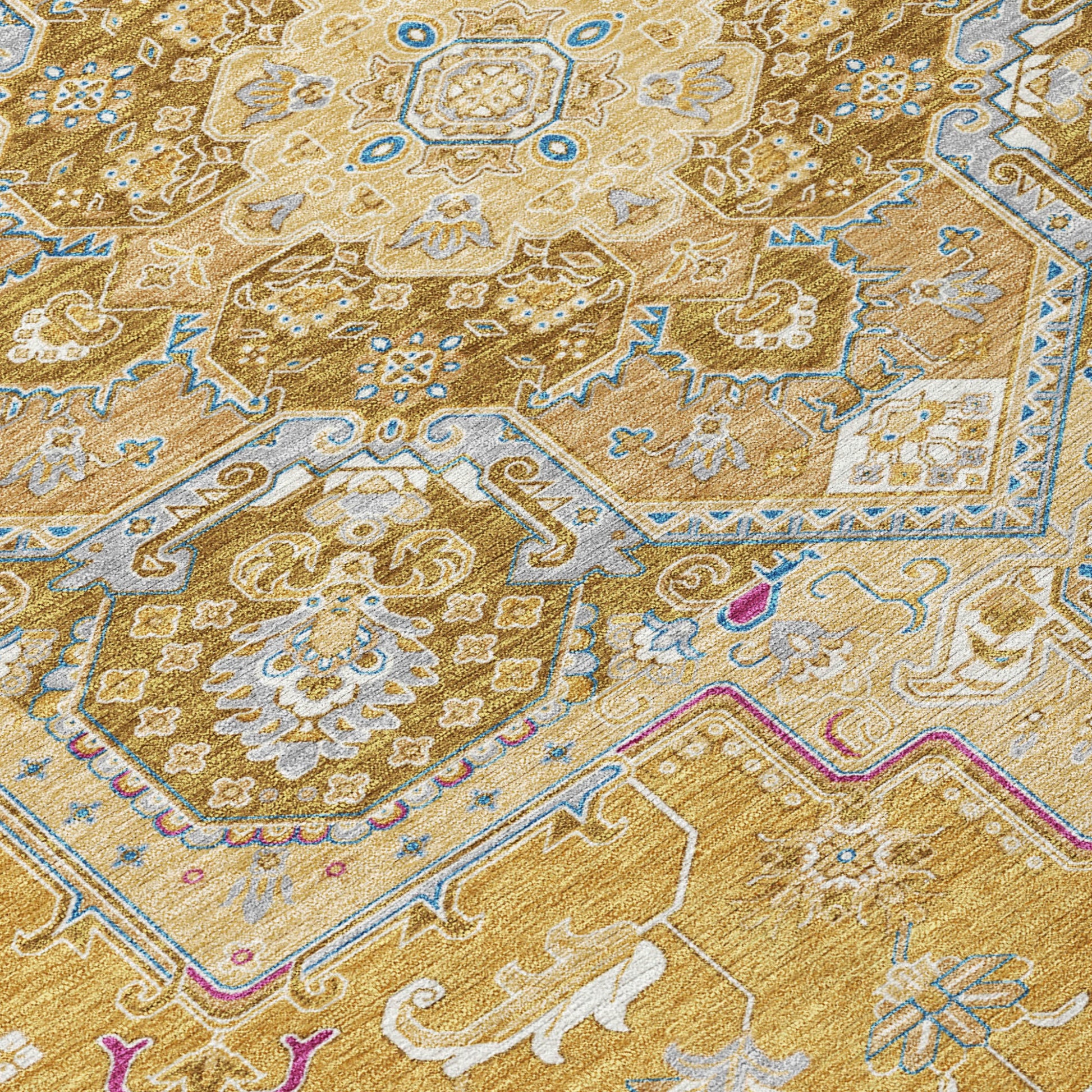 9' X 12' Gold Beige And Blue Oriental Washable Indoor Outdoor Area Rug-4