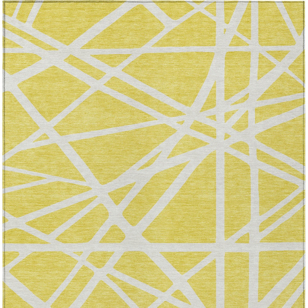 10' X 14' Yellow And Linen Geometric Washable Indoor Outdoor Area Rug-6