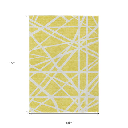 10' X 14' Yellow And Linen Geometric Washable Indoor Outdoor Area Rug-2