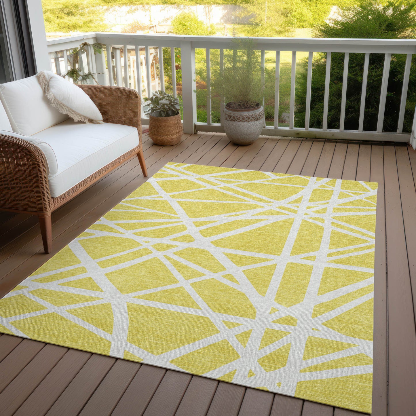 10' X 14' Yellow And Linen Geometric Washable Indoor Outdoor Area Rug-7
