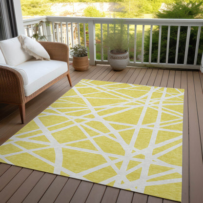 10' X 14' Yellow And Linen Geometric Washable Indoor Outdoor Area Rug-7