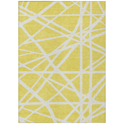10' X 14' Yellow And Linen Geometric Washable Indoor Outdoor Area Rug-1