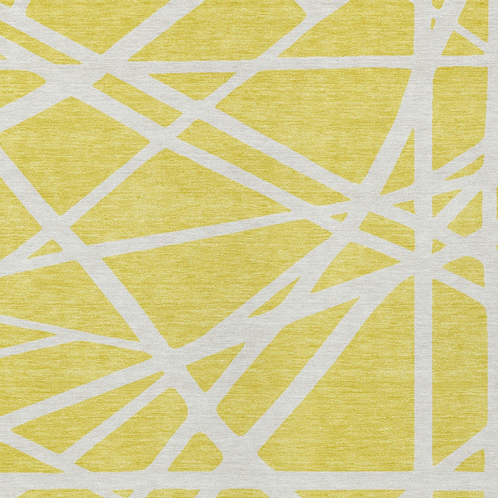 10' X 14' Yellow And Linen Geometric Washable Indoor Outdoor Area Rug-5