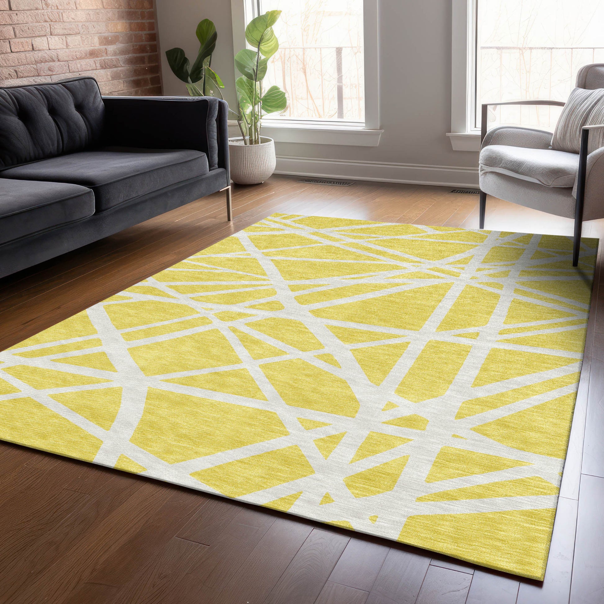 10' X 14' Yellow And Linen Geometric Washable Indoor Outdoor Area Rug-8