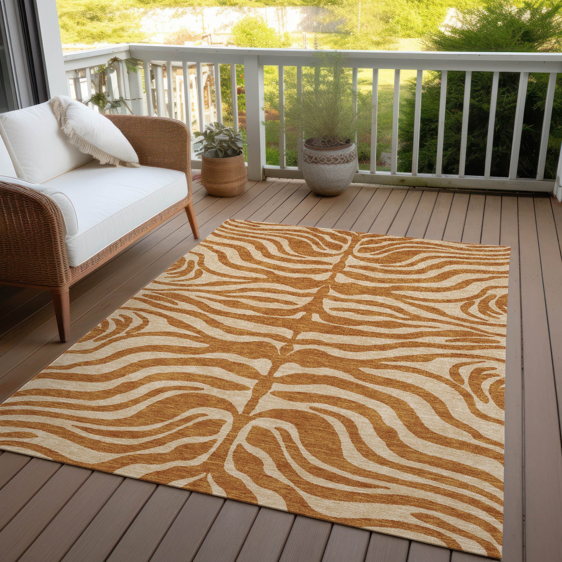8' X 10' Copper And Tan Animal Print Washable Indoor Outdoor Area Rug-6