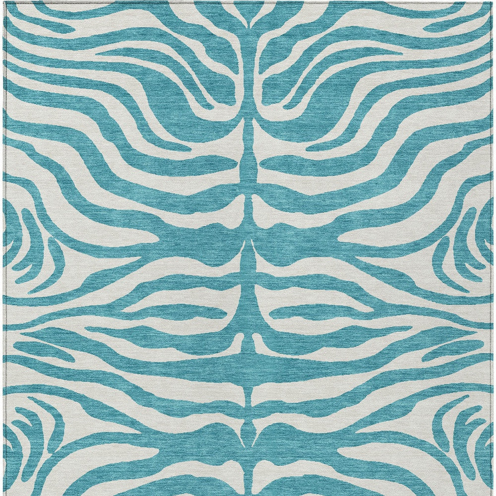 10' X 14' Teal Blue And Ivory Animal Print Washable Indoor Outdoor Area Rug-5