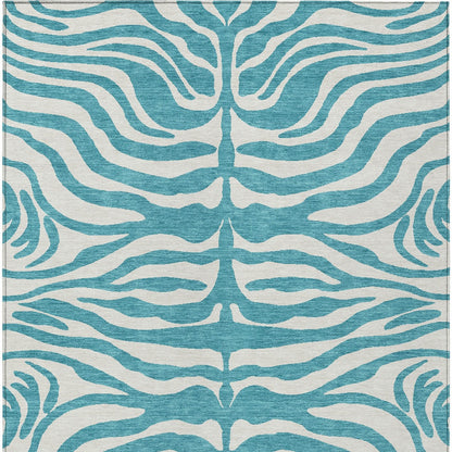 10' X 14' Teal Blue And Ivory Animal Print Washable Indoor Outdoor Area Rug-5