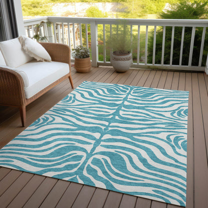 10' X 14' Teal Blue And Ivory Animal Print Washable Indoor Outdoor Area Rug-6