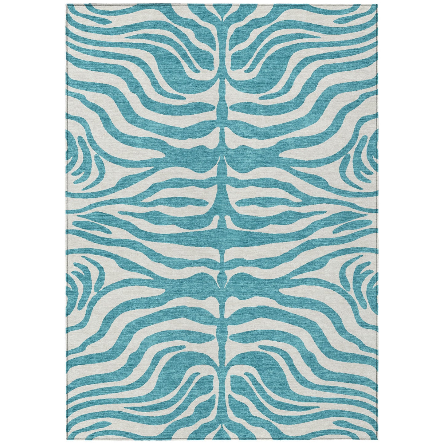 10' X 14' Teal Blue And Ivory Animal Print Washable Indoor Outdoor Area Rug-1