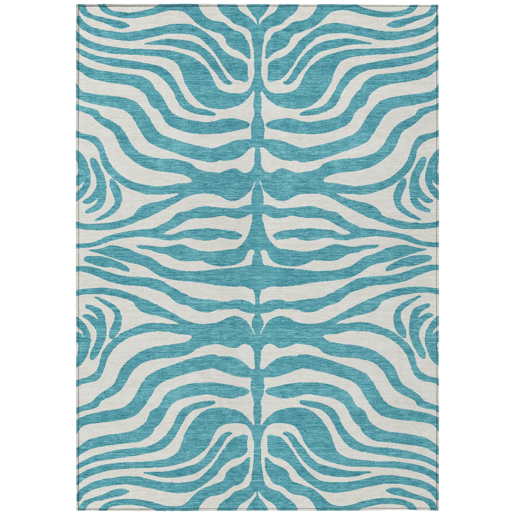 10' X 14' Teal Blue And Ivory Animal Print Washable Indoor Outdoor Area Rug-1
