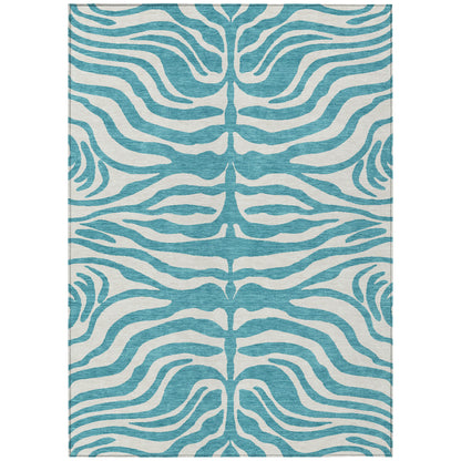 10' X 14' Teal Blue And Ivory Animal Print Washable Indoor Outdoor Area Rug-1