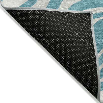 10' X 14' Teal Blue And Ivory Animal Print Washable Indoor Outdoor Area Rug-2
