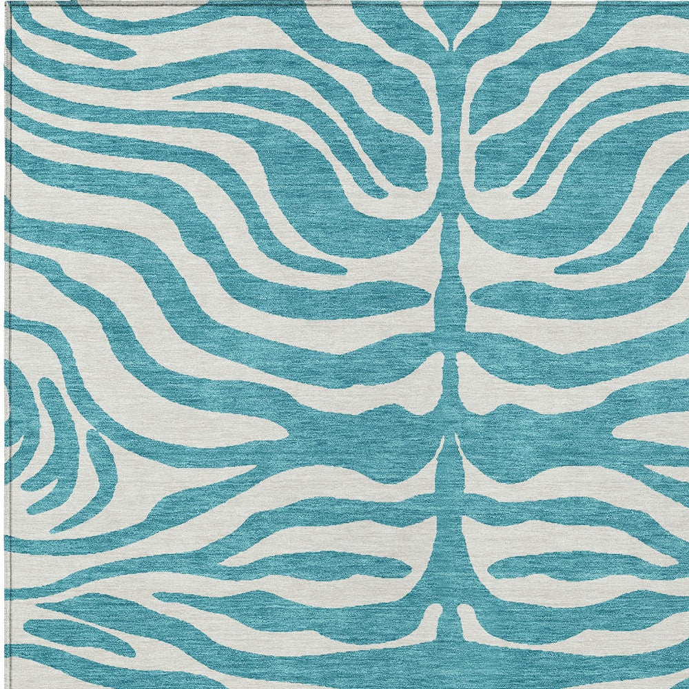 10' X 14' Teal Blue And Ivory Animal Print Washable Indoor Outdoor Area Rug-4
