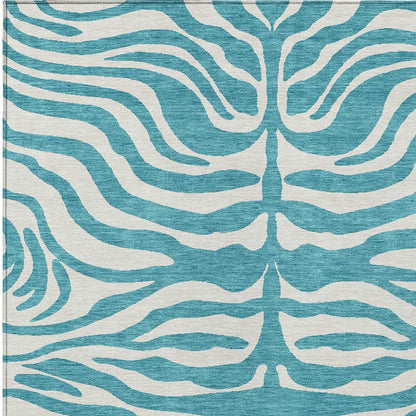 10' X 14' Teal Blue And Ivory Animal Print Washable Indoor Outdoor Area Rug-4