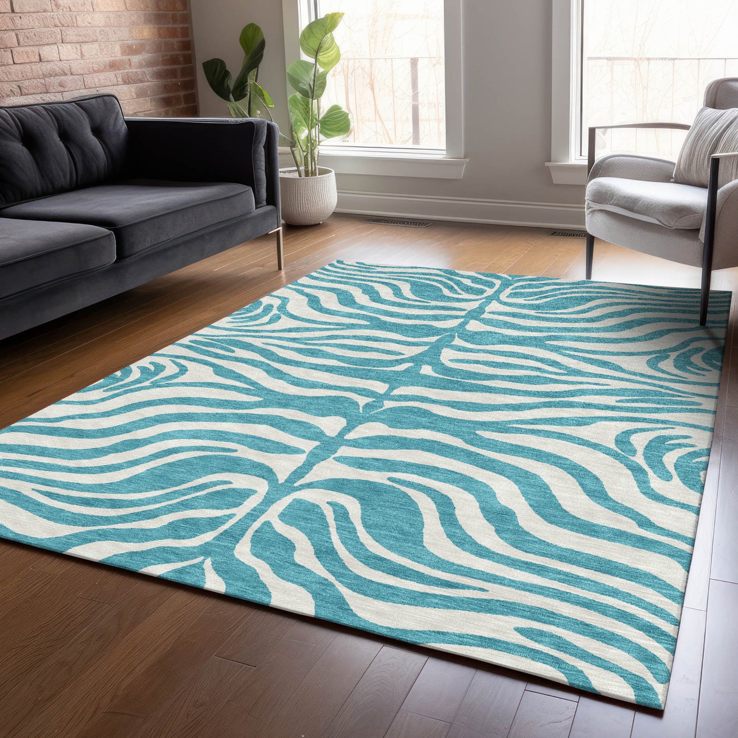 10' X 14' Teal Blue And Ivory Animal Print Washable Indoor Outdoor Area Rug-7
