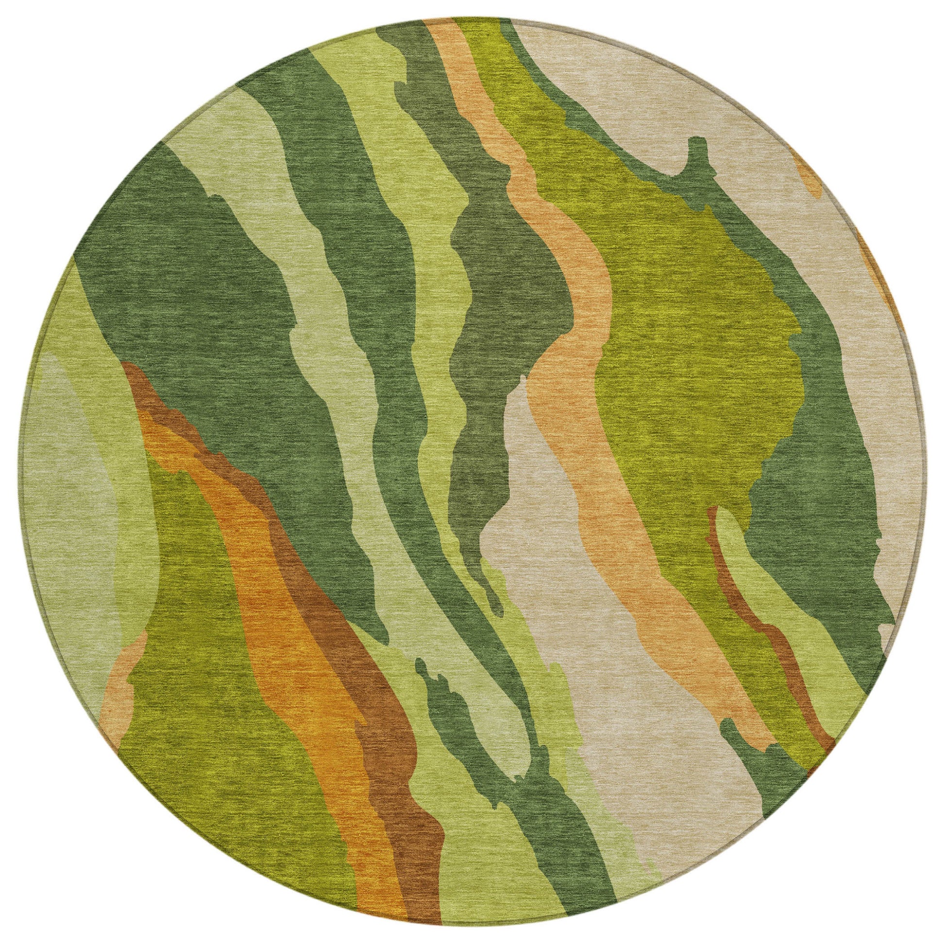 8' Green Beige And Copper Round Abstract Washable Indoor Outdoor Area Rug-1