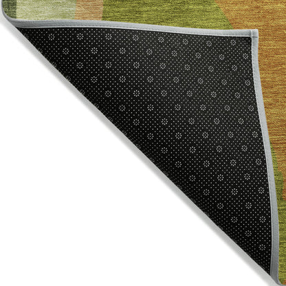 8' Green Beige And Copper Round Abstract Washable Indoor Outdoor Area Rug-2