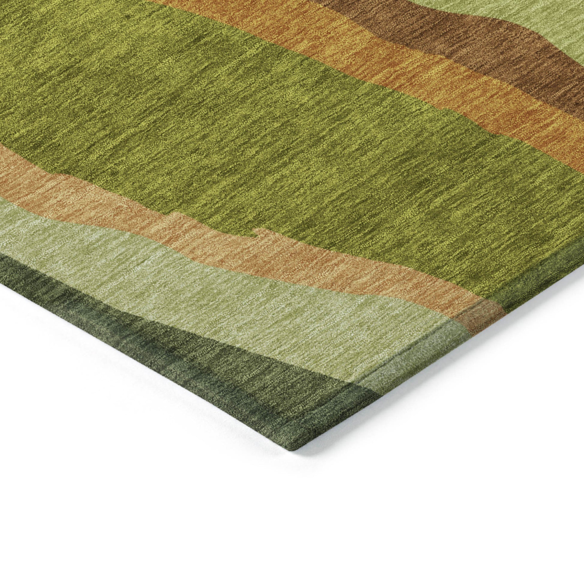 8' Green Beige And Copper Round Abstract Washable Indoor Outdoor Area Rug-3