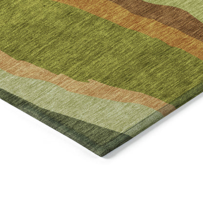 8' Green Beige And Copper Round Abstract Washable Indoor Outdoor Area Rug-3