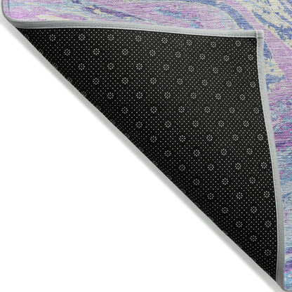 8' X 10' Sky Blue Lavender And Ivory Abstract Washable Indoor Outdoor Area Rug-2