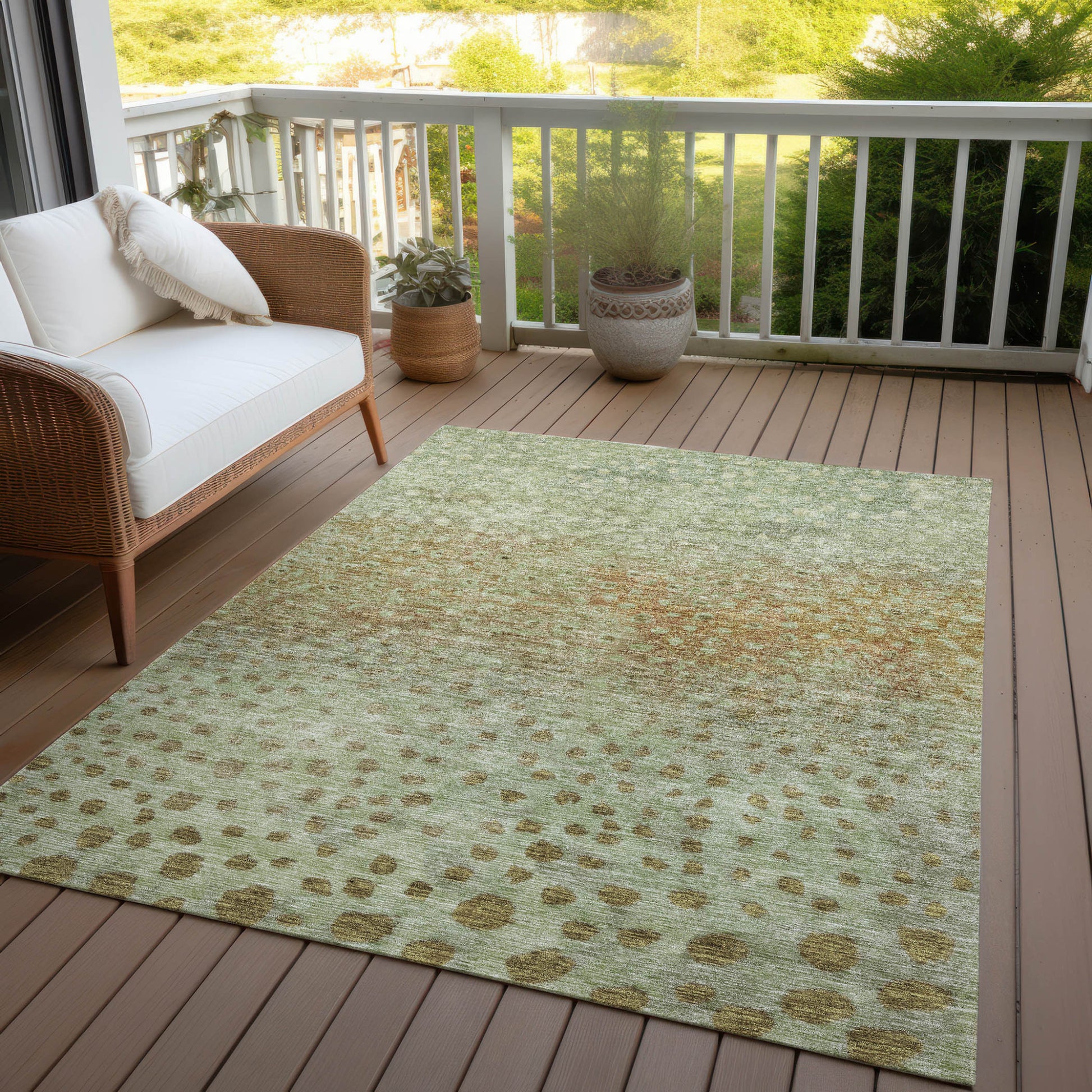 8' X 10' Artichoke Green Ivory And Brown Abstract Washable Indoor Outdoor Area Rug-6