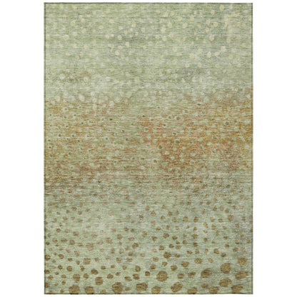 8' X 10' Artichoke Green Ivory And Brown Abstract Washable Indoor Outdoor Area Rug-1