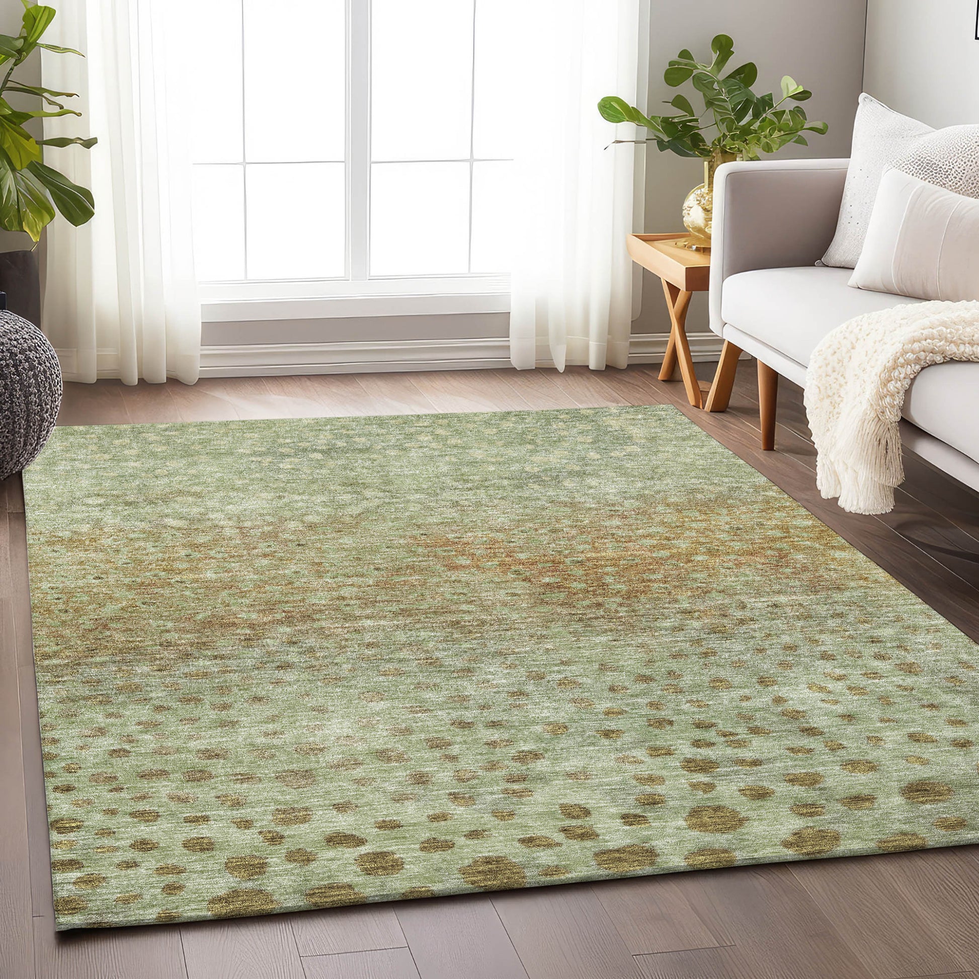 8' X 10' Artichoke Green Ivory And Brown Abstract Washable Indoor Outdoor Area Rug-7