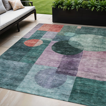 5' X 8' Green Copper And Purple Geometric Washable Indoor Outdoor Area Rug-0