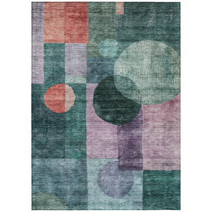 5' X 8' Green Copper And Purple Geometric Washable Indoor Outdoor Area Rug-1