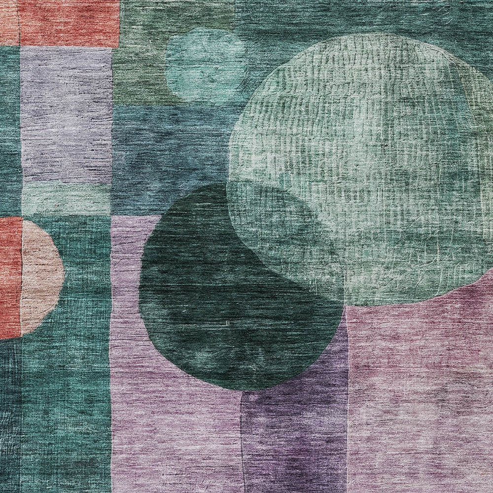 5' X 8' Green Copper And Purple Geometric Washable Indoor Outdoor Area Rug-4