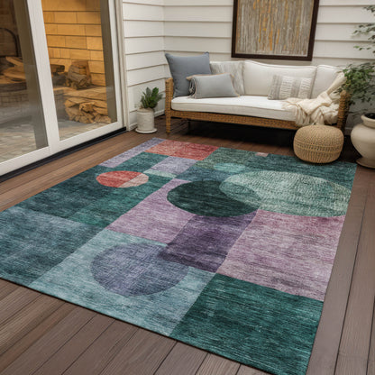 8' X 10' Green Copper And Purple Geometric Washable Indoor Outdoor Area Rug-7