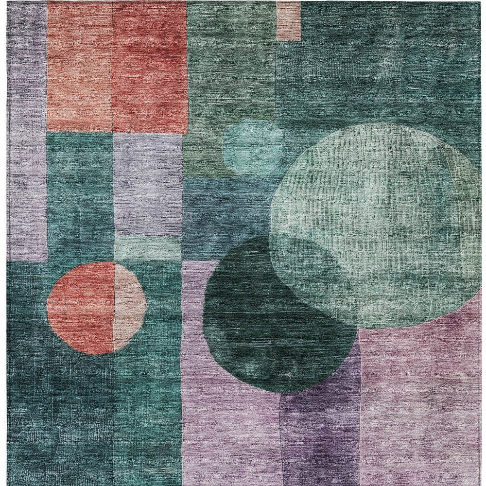 9' X 12' Green Copper And Purple Geometric Washable Indoor Outdoor Area Rug-6