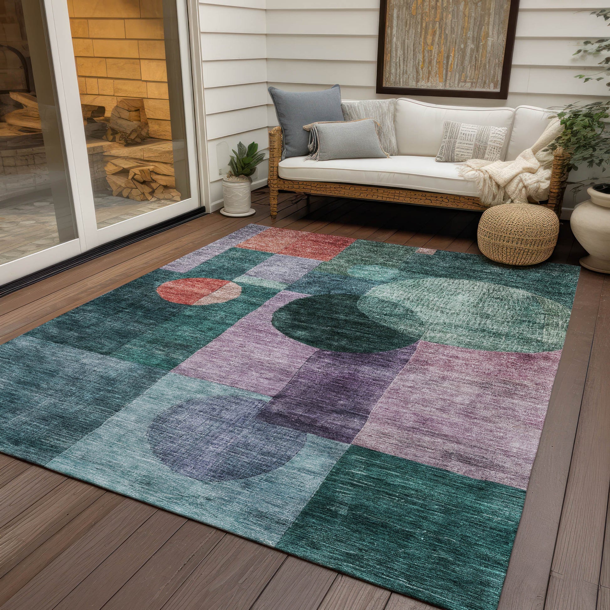 9' X 12' Green Copper And Purple Geometric Washable Indoor Outdoor Area Rug-7