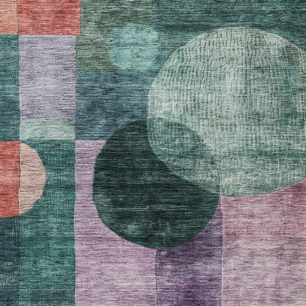 9' X 12' Green Copper And Purple Geometric Washable Indoor Outdoor Area Rug-4