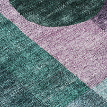 9' X 12' Green Copper And Purple Geometric Washable Indoor Outdoor Area Rug-5