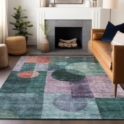9' X 12' Green Copper And Purple Geometric Washable Indoor Outdoor Area Rug-8