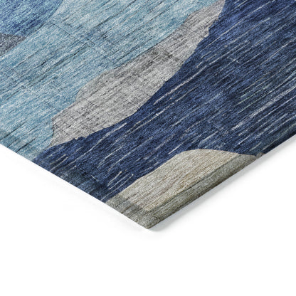 5' X 8' Blue Purple And Green Abstract Washable Indoor Outdoor Area Rug-3