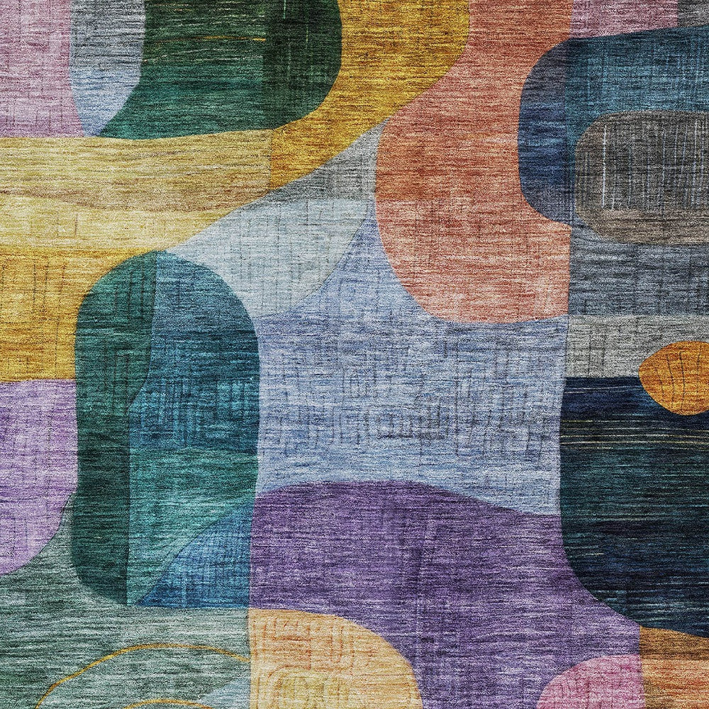 5' X 8' Blue Purple And Green Abstract Washable Indoor Outdoor Area Rug-5