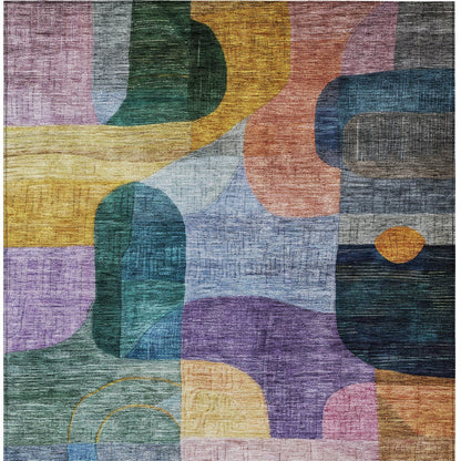 9' X 12' Blue Purple And Green Abstract Washable Indoor Outdoor Area Rug-6